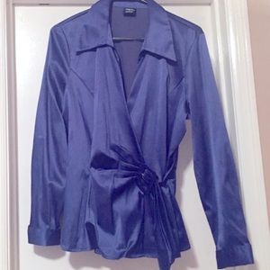 Tribal stretch satin collared V-neck wrap waist